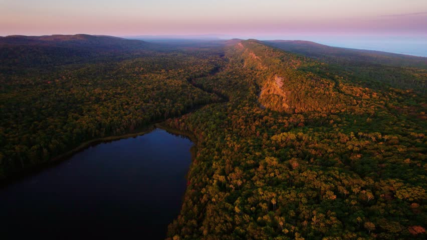 Beautiful sunrise over the Porcupine Mountains near Lake Superior.