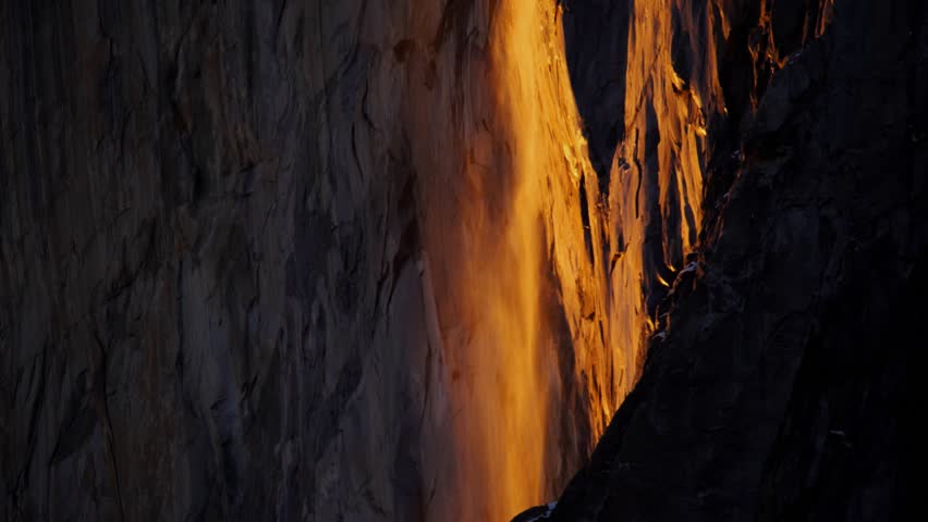 Close up of misty stream in Yosemite's firefall event.