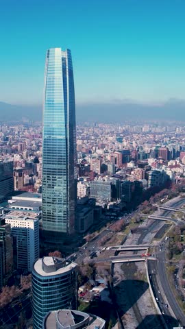 Santiago Skyline In Santiago Chile. Metropolis Downtown District. Stunning Cityscape. Offices Buildings. Santiago Skyline In Santiago Chile. Skyscrapers Scenery. Outdoor Skyline.