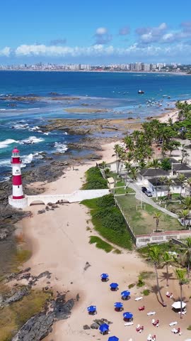 Salvador Skyline In Salvador In Bahia Brazil. Beach Landscape. Itapua Lighthouse. Tropical Skyline. Salvador Skyline In Bahia Brazil. Nature Scenery. Paradisiac Seascape. Brazil Northeast.