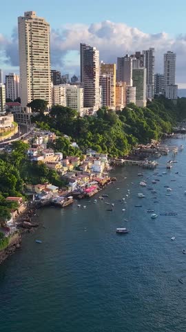 All Saints Bay At Salvador In Bahia Brazil. Urban Beach. Bay Water Scenery. Downtown City. All Saints Bay In Bahia Brazil. Peaceful Landscape.