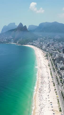 Ipanema Beach At Downtown Rio De Janeiro In Rio De Janeiro Brazil. Travel Destination. Tourism Scene. Downtown Rio De Janeiro At Rio De Janeiro Brazil. Summer Travel. Tropical Scene.