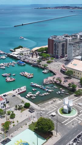 Salvador Skyline At Salvador In Bahia Brazil. Urban Beach. Bay Water Scenery. Downtown City. Salvador Skyline In Bahia Brazil. Peaceful Landscape.