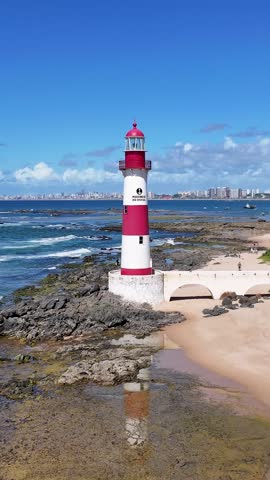 Salvador Skyline In Salvador In Bahia Brazil. Beach Landscape. Itapua Lighthouse. Tropical Skyline. Salvador Skyline In Bahia Brazil. Nature Scenery. Paradisiac Seascape. Brazil Northeast.