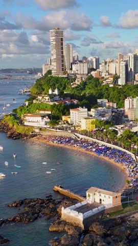 Salvador Skyline At Salvador In Bahia Brazil. Beach Landscape. All Saints Bay. Downtown District. Salvador Skyline In Bahia Brazil. Amazing Cityscape.