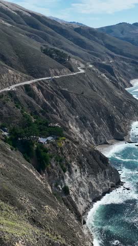 Coastal Road At Highway 1 In California United States. Historic Road Trip In Ocean Road Of California. Seaside Landscape. Coastal Road At Highway 1 In California United States.