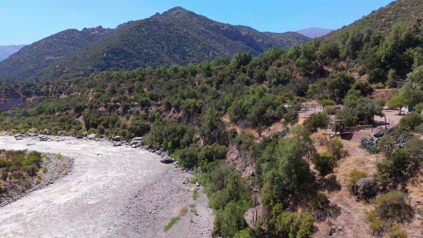 Panoramic on the Banks of the Cajón del Maipo River, Metropolitan Region, Chile