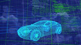 Animation of 3d car model and data processing over grid. Global car engineering, business, finance, computing, connections and data processing concept digitally generated video. - Powered by Shutterstock - Get 15% off with code: PIKWIZARD15