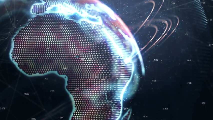Animation of lines over globe and numbers against map against abstract background. Digital composite, multiple exposure, globalization, digits, illuminated, illustration and technology concept.