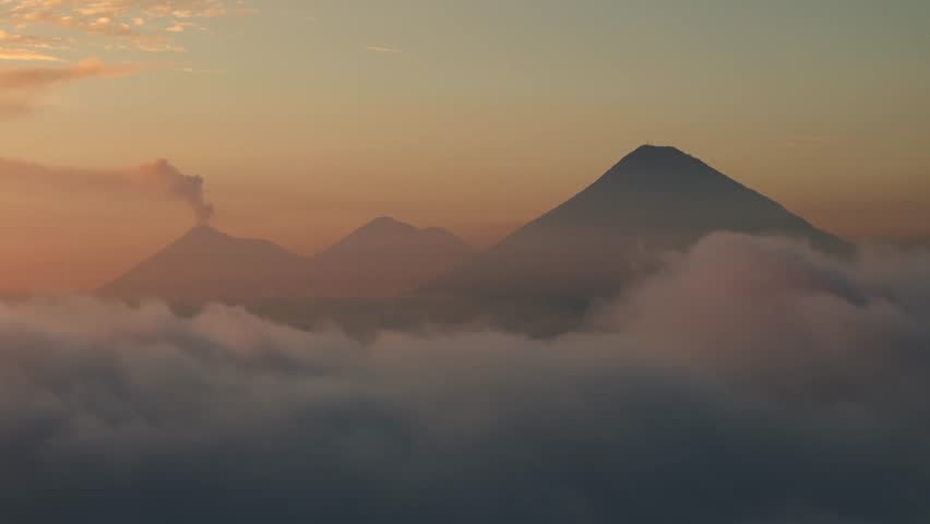 Silhouettes of Agua, Acatenango and Fuego volcanoes in Guatemala