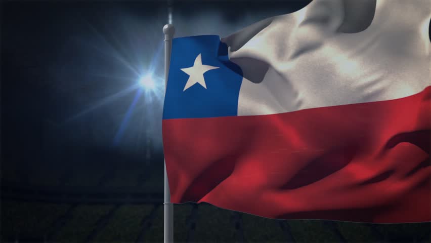 Flag waving and billowing in stadium, gusts and waveform peaks driving motion to visualize data. Ensign, patriotic, national, blue, canton, star, night