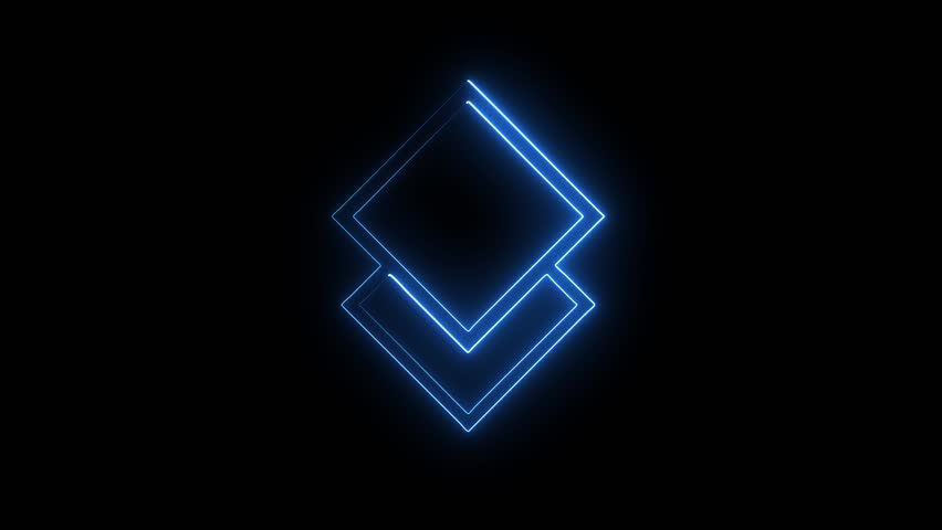 Abstract Glowing saber squire neon frame on black background. 4k video