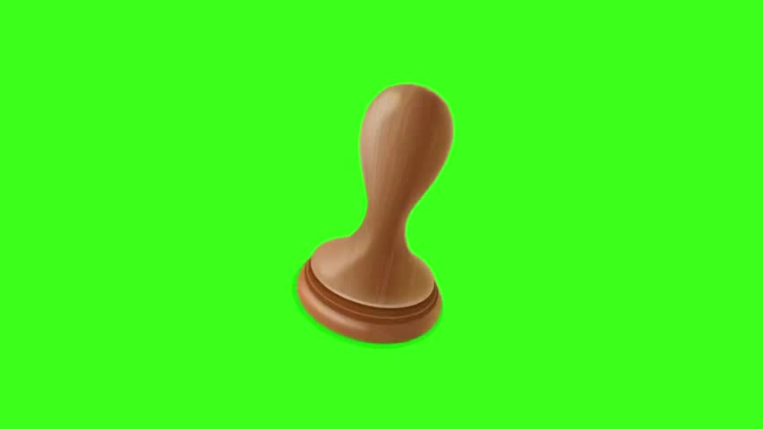  Wooden rubber stamp tool on green screen background for chroma key video editing and 3d illustration
