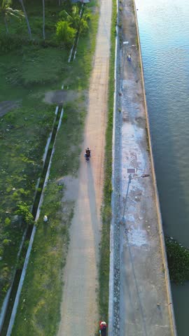 Aerial View of Person Riding Motorcycle on Road