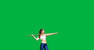 Caucasian female athlete throwing javelin moving against black background. sports, tournament, championship and competition concept - Powered by Shutterstock - Get 15% off with code: PIKWIZARD15