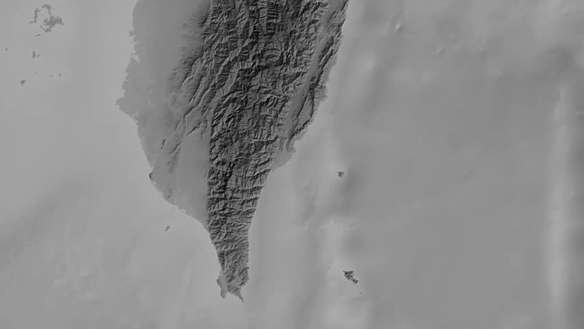Taitung region, Taiwan, extruded. Grayscale map