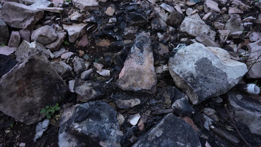 Scorched Earth and Damaged Residential Center Illustrating Consequences of War Displacement and Domestic Arson Violence