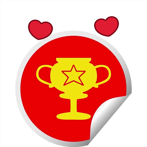 Simple looping animated circular peeling sticker cartoon of a gold trophy