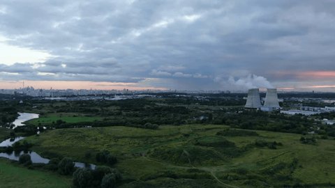 Drone Flying Forward over Industrial Area Mytishchi
