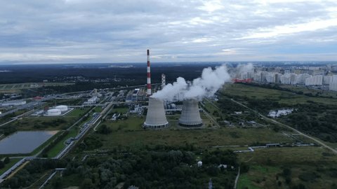 Aerial Circular Flight around Mytishchi Power Station