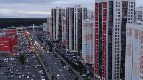 Drone Lowering above Mytishchi City Avenue