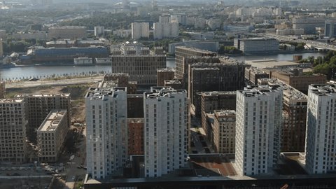 Drone Flying Forward above Moscow Residential Complex