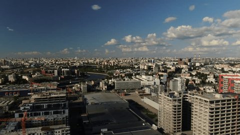Forward Drone Flight above Moscow River District
