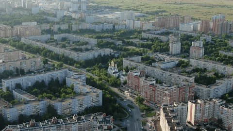 Aerial Drone Flight Over Vasilyevskaya Street in Ryazan