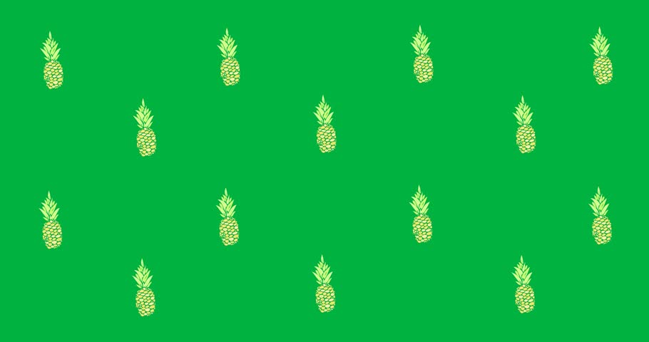 Digital animation of multiple pineapple icons spinning against black background. tropical vector illustration and art concept