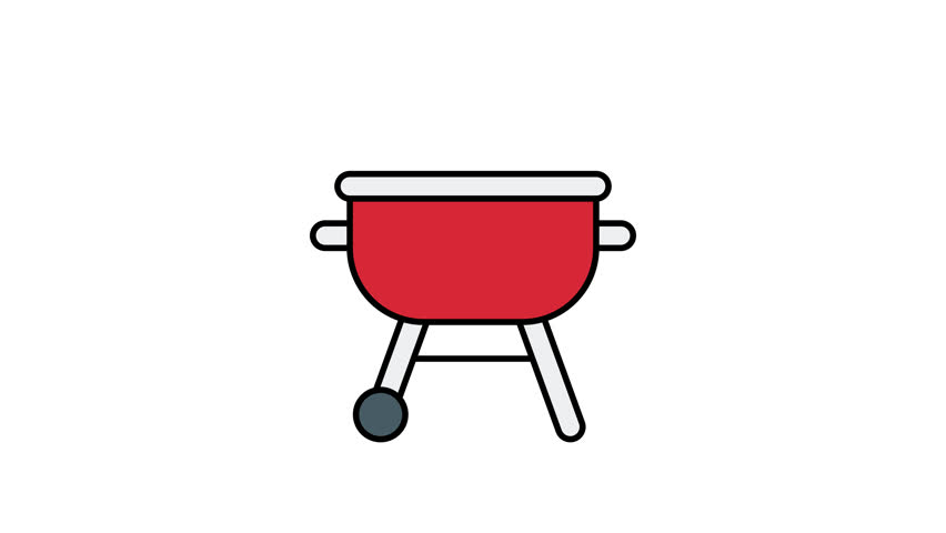 Animated BBQ Grill Icon. Summer Outdoor Cooking Symbol for Picnic, Backyard Party, Holiday Vacation and Seasonal Celebration