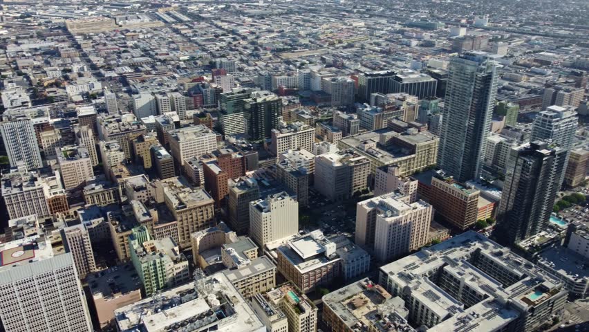 Aerial footage of Downtown Los Angeles Panoramic view