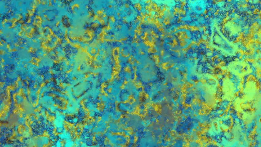abstract turquoise and yellow verdigris animation, seamless loop of oxidized patina and grunge corrosion textures for chemical or marine motion graphics background