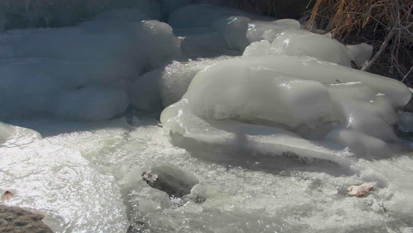 Ice flow on a creek in the mountains
