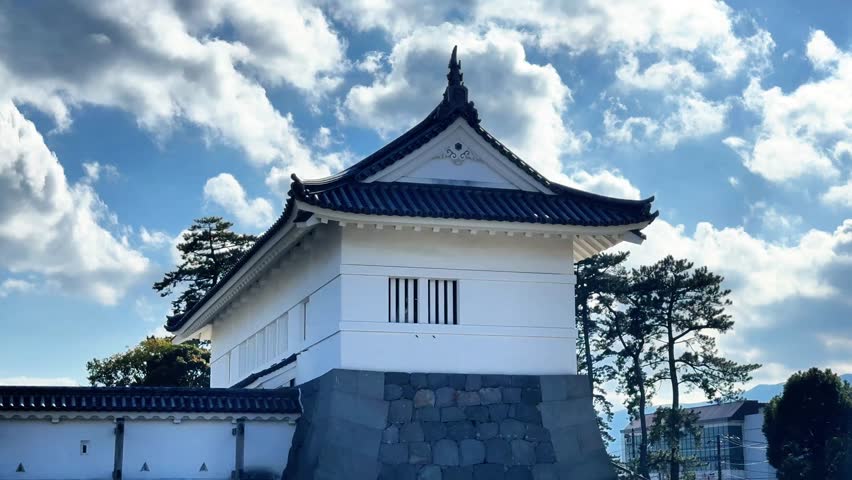Serene view of Odawara Castle under a cloudy sky, evoking calmness