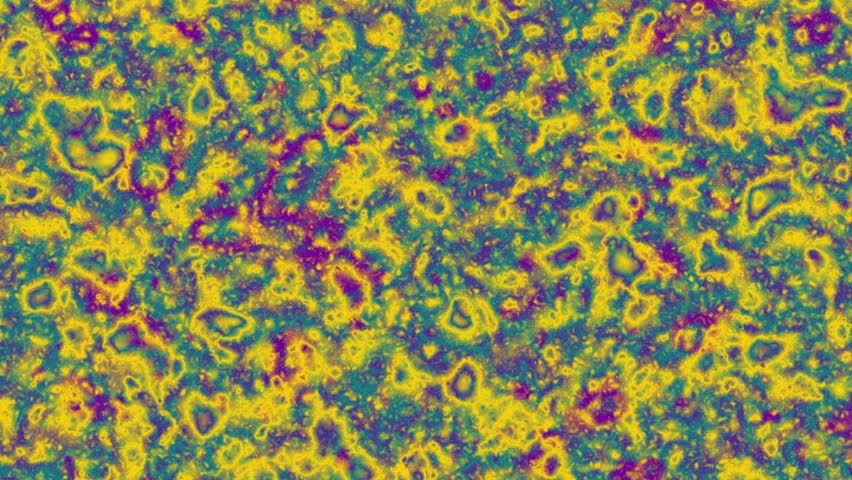 abstract psychedelic grunge thermal map animation, seamless loop of vibrant yellow and purple iridescent textures for trippy motion graphics background