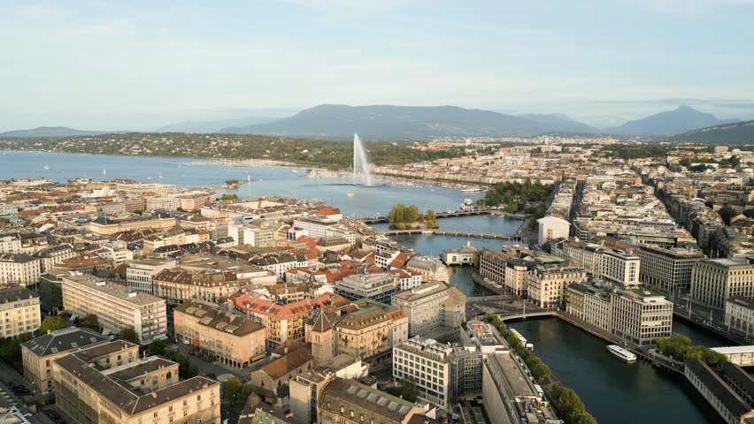 Geneva, Switzerland skyline view towards the Jet d