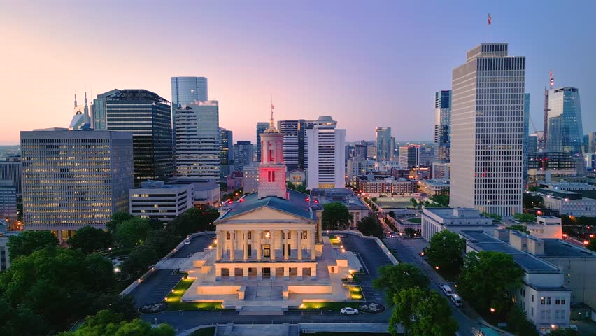 Nashville, Tennessee, USA skyline with the state capitol at dawn.