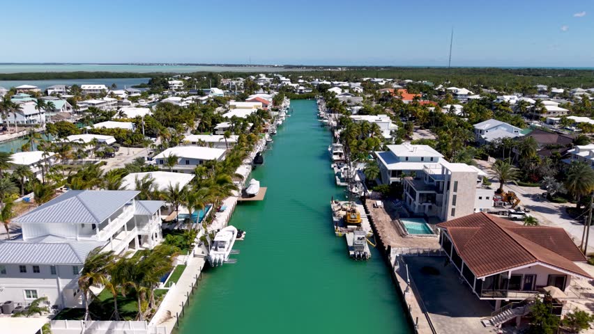 low aerial pullout along canal in islamorada florida