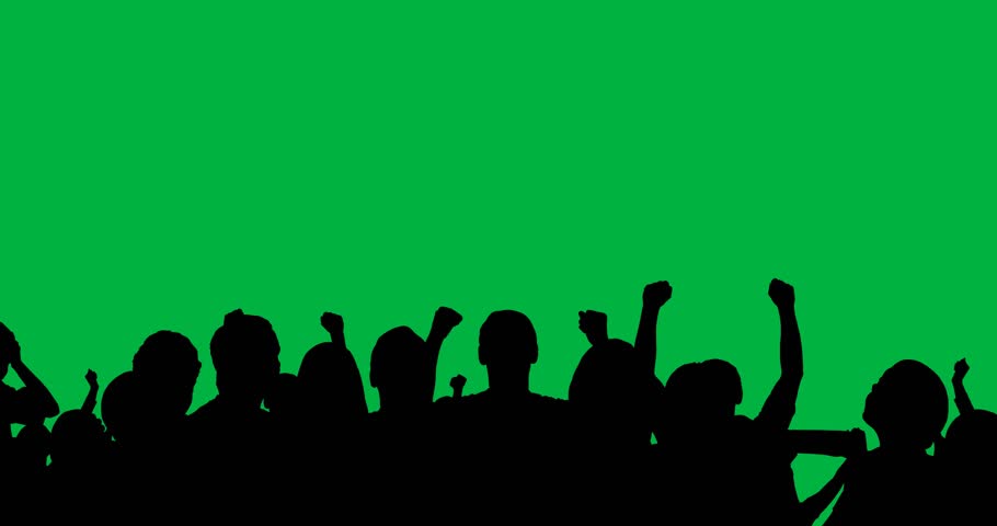 Digital animation of silhouette of fans cheering against white background. sports tournament and competition concept