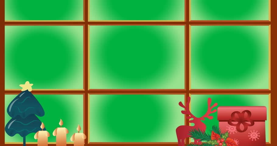 Digital animation of christmas decorations over window frame against black background. christmas festivity and celebration vector illustration concept