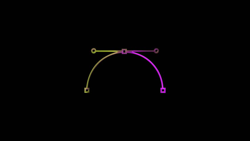 Glowing Pen tool curve with anchor points pink and yellow color saber animation with black background