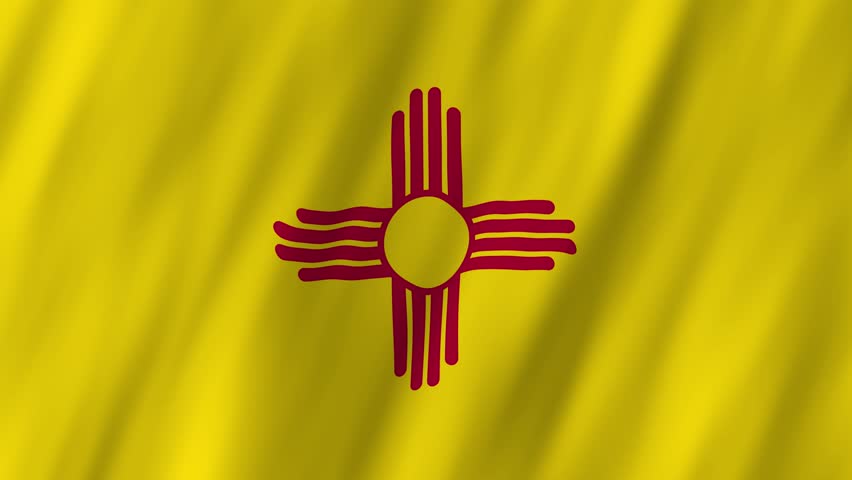 New Mexico State Flag Waving, Zia Sun Symbol 4K Animation