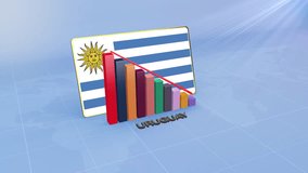 Uruguay Economic Crisis Showing 3D Bar Graph and Flag with Downward Red Arrow, Economic Crisis Concept - Powered by Shutterstock - Get 15% off with code: PIKWIZARD15