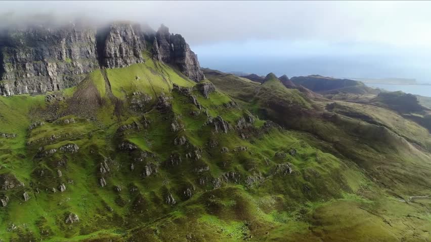 Aerial View of The Quiraing Landslip and Dramatic Cliffs, Isle of Skye, Scottish Highlands