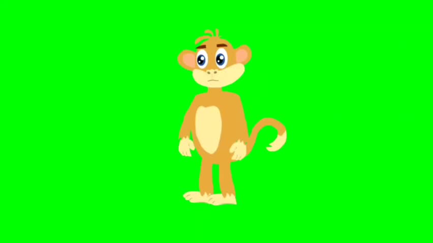 Illustration of monkey. Monkey walking character. Walking animal cartoon character with green screen video animation with chroma key.
