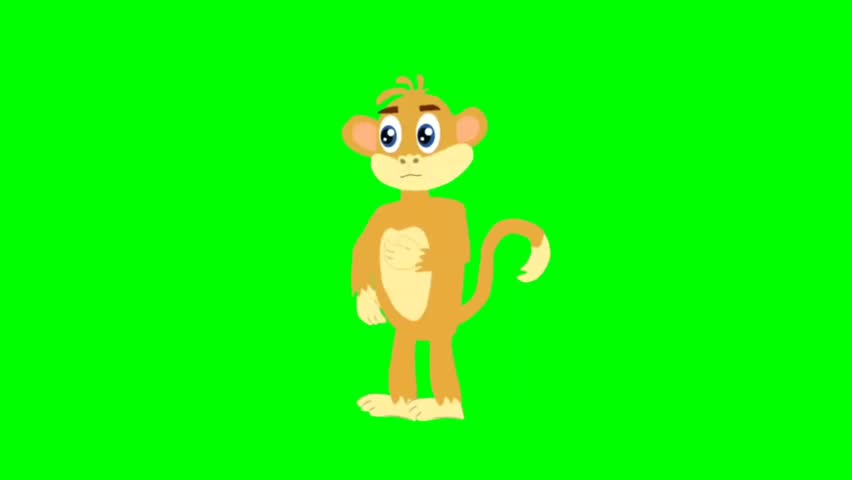 Illustration of monkey. Monkey walking character. Walking animal cartoon character with green screen video animation with chroma key.