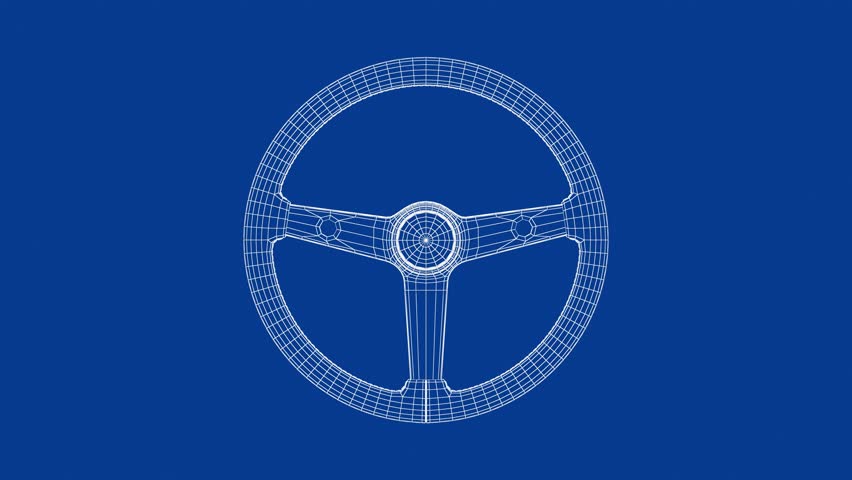 3D wire-frame model of a vintage car steering wheel