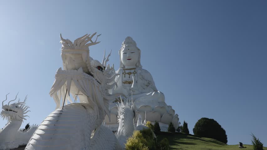 2 dragons guarding Guan Yin at Wat Huay Pla Kang, Chiang Rai