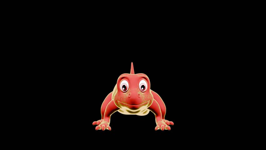 3D iguana jump animation in cartoon toon shaded style front view
