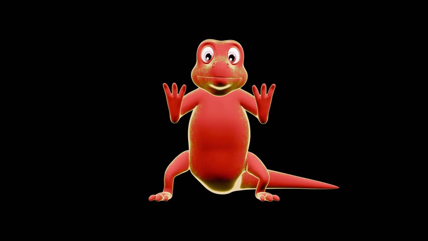 3D iguana standing animation in cartoon toon shaded style front view
